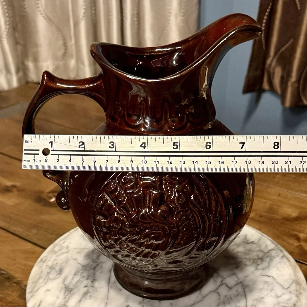 VTG‎ 1960s MCM McCoy Glossy Brown Turkey Embossed Pitcher Thanksgiving Holiday